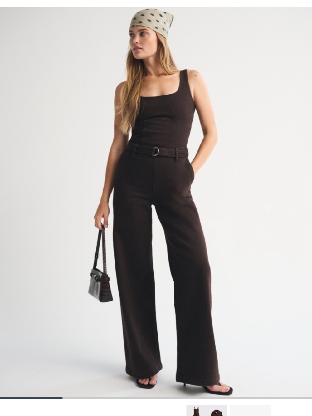 Belted Brown Denim Jumpsuit